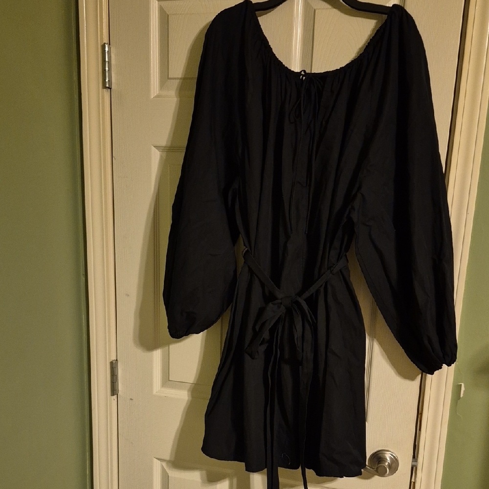 Black Long Sleeve Dress with Tie Waist